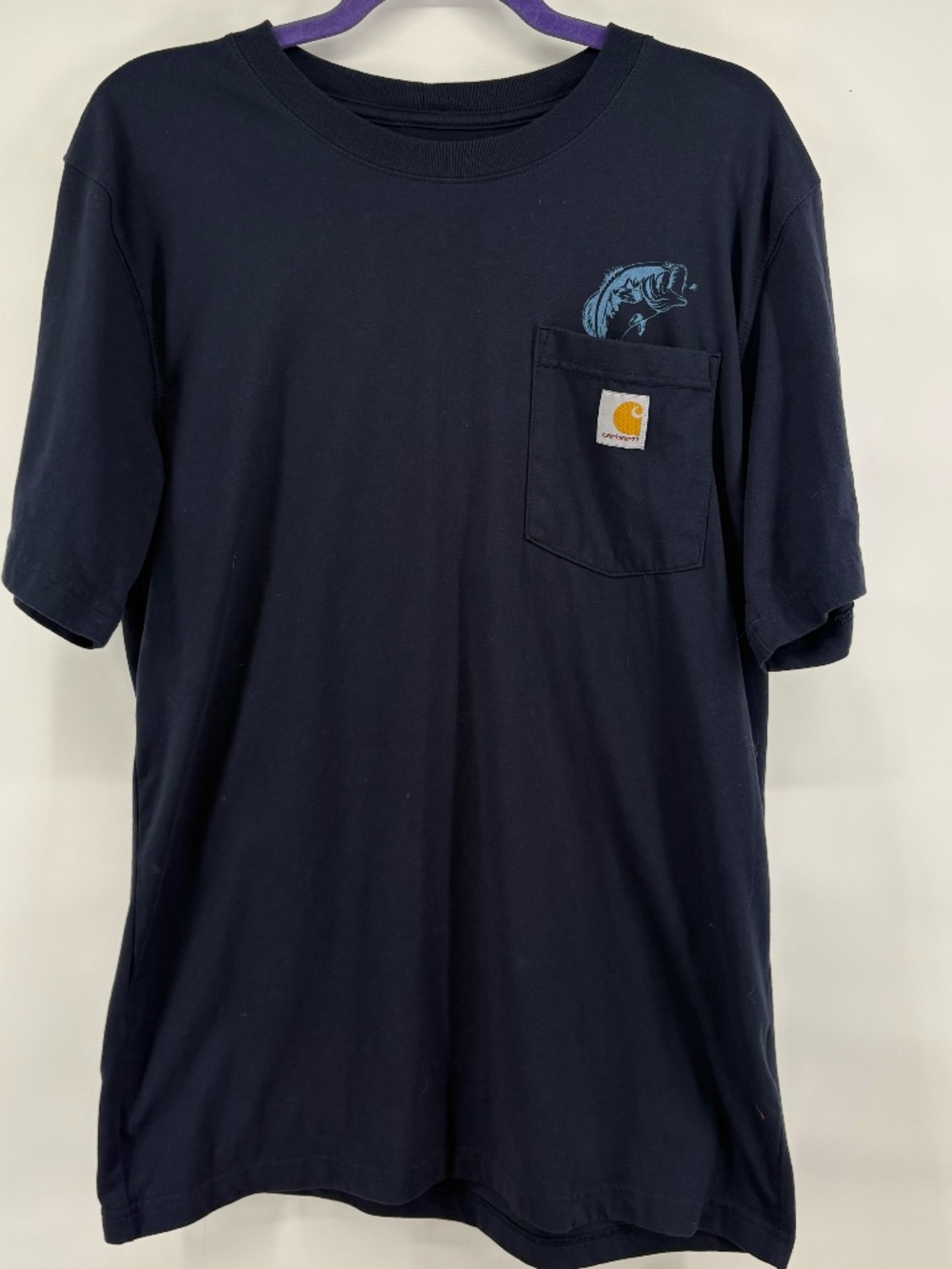 mens CARHARTT relaxed fit shirt with a bass on It size medium